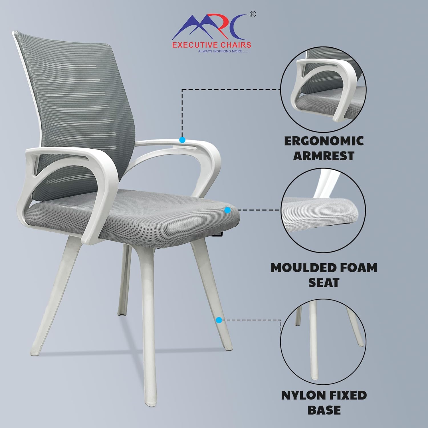 MRC Boom Fix Staff Chair | Mid-Back Fixed Ergonomic for Office Chair & Study Chair - MRC Executive Chairs
