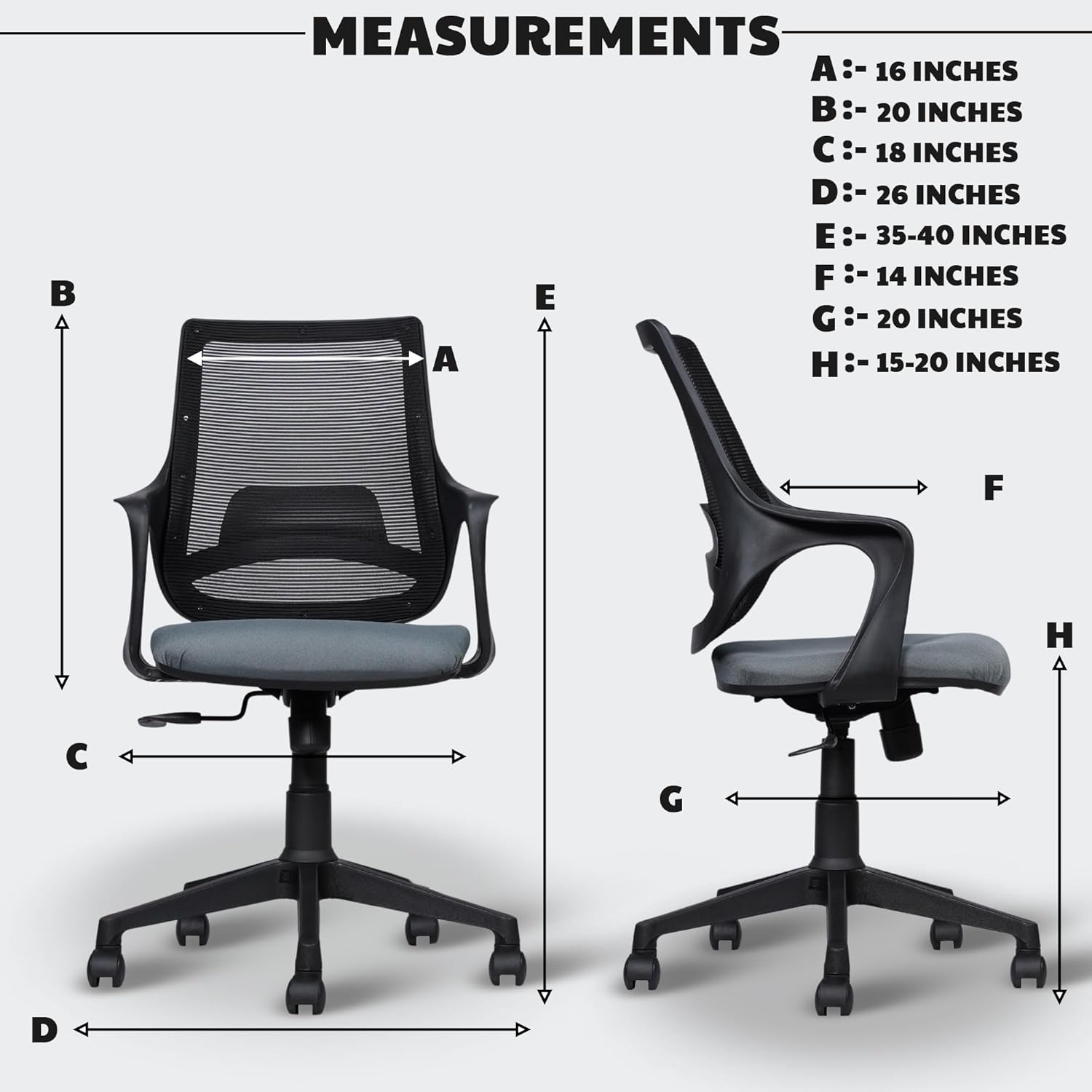 MRC Mono Revolving Ergonomic Office Chair | Breathable Mesh & Study–Lumbar Support with Heavy Duty Nylon Base - MRC Executive Chairs