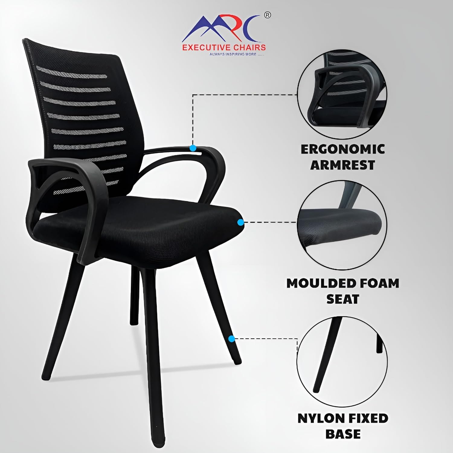 MRC Boom Fix Staff Chair | Mid-Back Fixed Ergonomic for Office Chair & Study Chair - MRC Executive Chairs