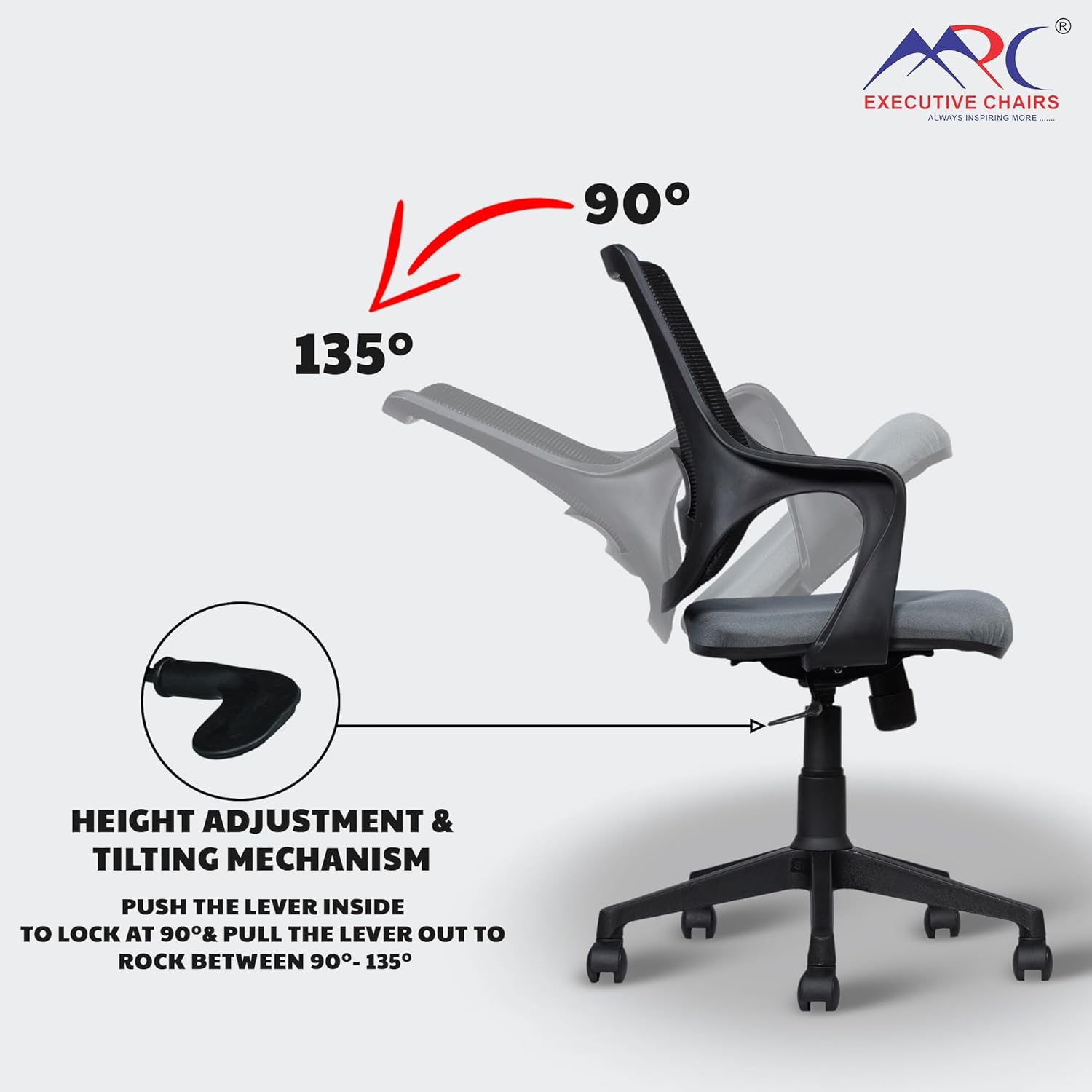 MRC Mono Revolving Ergonomic Office Chair | Breathable Mesh & Study–Lumbar Support with Heavy Duty Nylon Base - MRC Executive Chairs