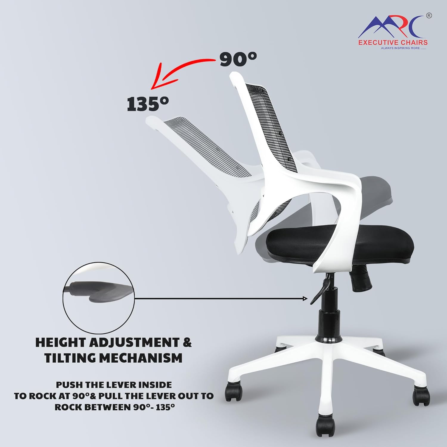 MRC Mono Revolving Ergonomic Office Chair | Breathable Mesh & Study–Lumbar Support with Heavy Duty Nylon Base - MRC Executive Chairs