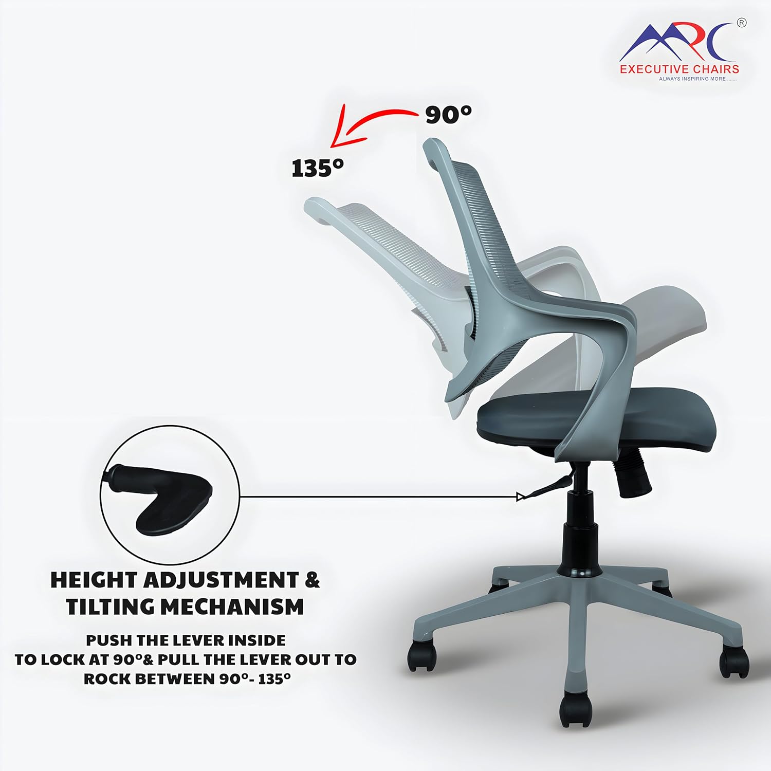 MRC Mono Revolving Ergonomic Office Chair | Breathable Mesh & Study–Lumbar Support with Heavy Duty Nylon Base - MRC Executive Chairs