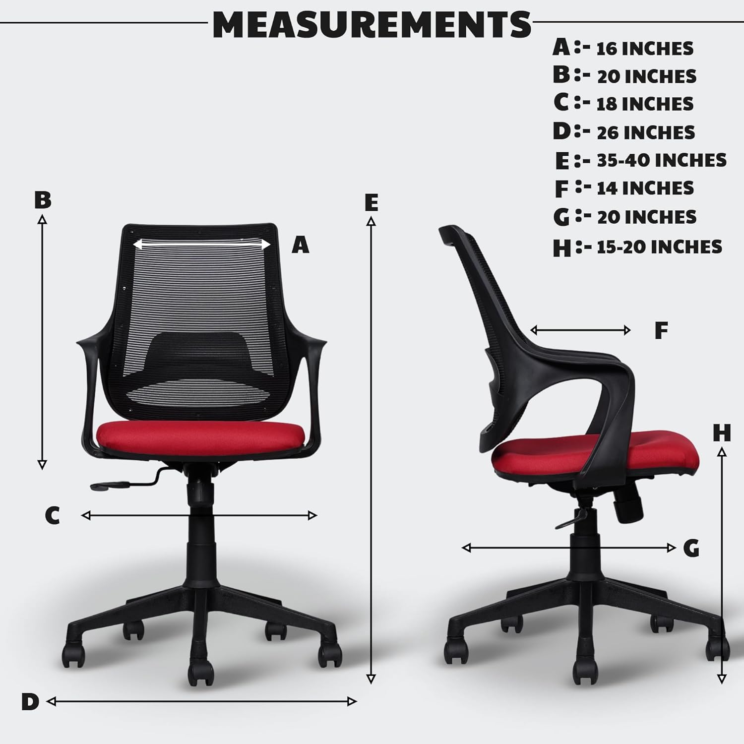 MRC Mono Revolving Ergonomic Office Chair | Breathable Mesh & Study–Lumbar Support with Heavy Duty Nylon Base - MRC Executive Chairs