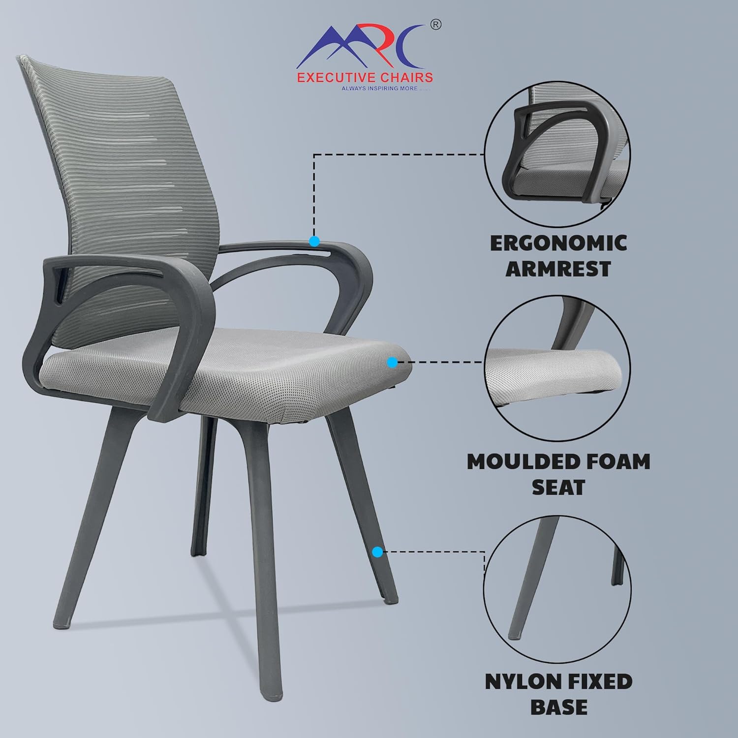 MRC Boom Fix Staff Chair | Mid-Back Fixed Ergonomic for Office Chair & Study Chair - MRC Executive Chairs