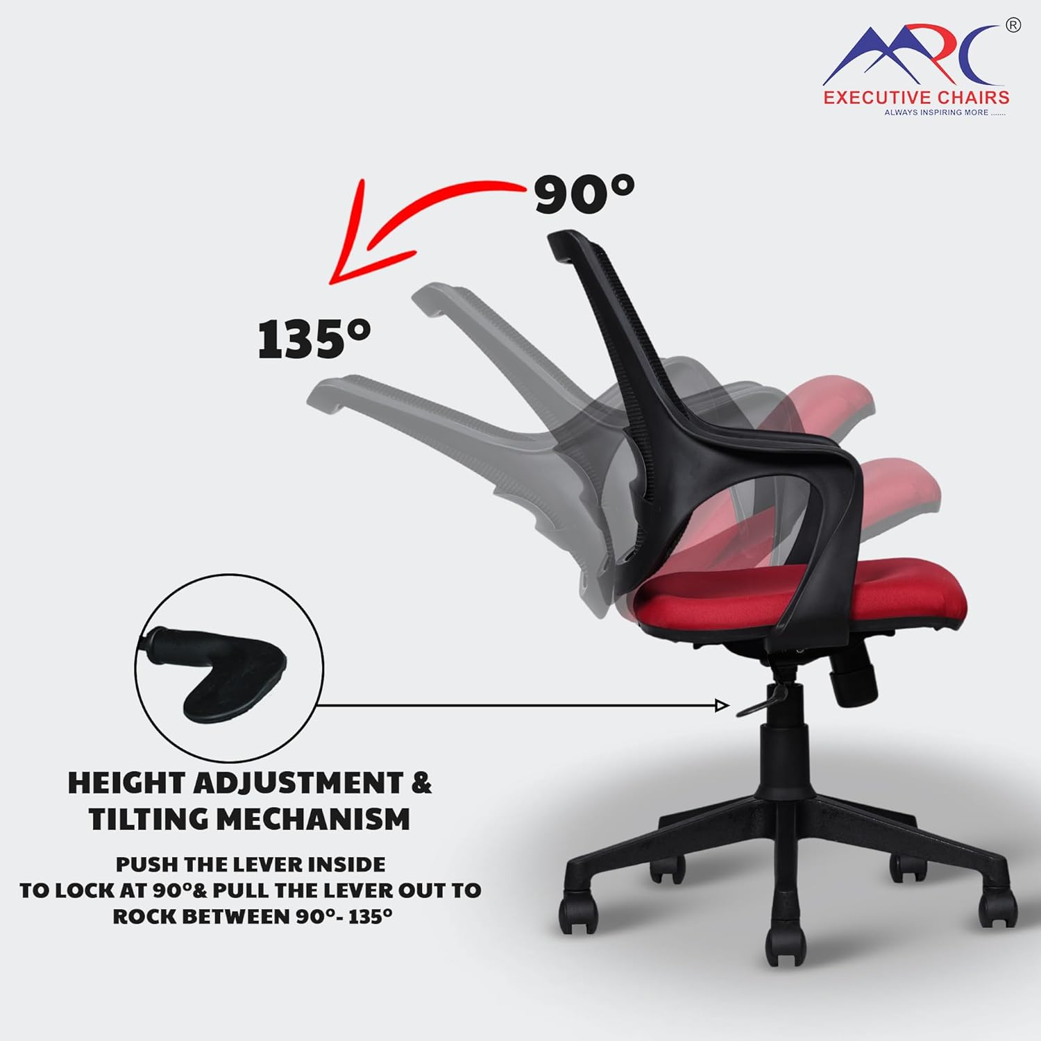 MRC Mono Revolving Ergonomic Office Chair | Breathable Mesh & Study–Lumbar Support with Heavy Duty Nylon Base - MRC Executive Chairs