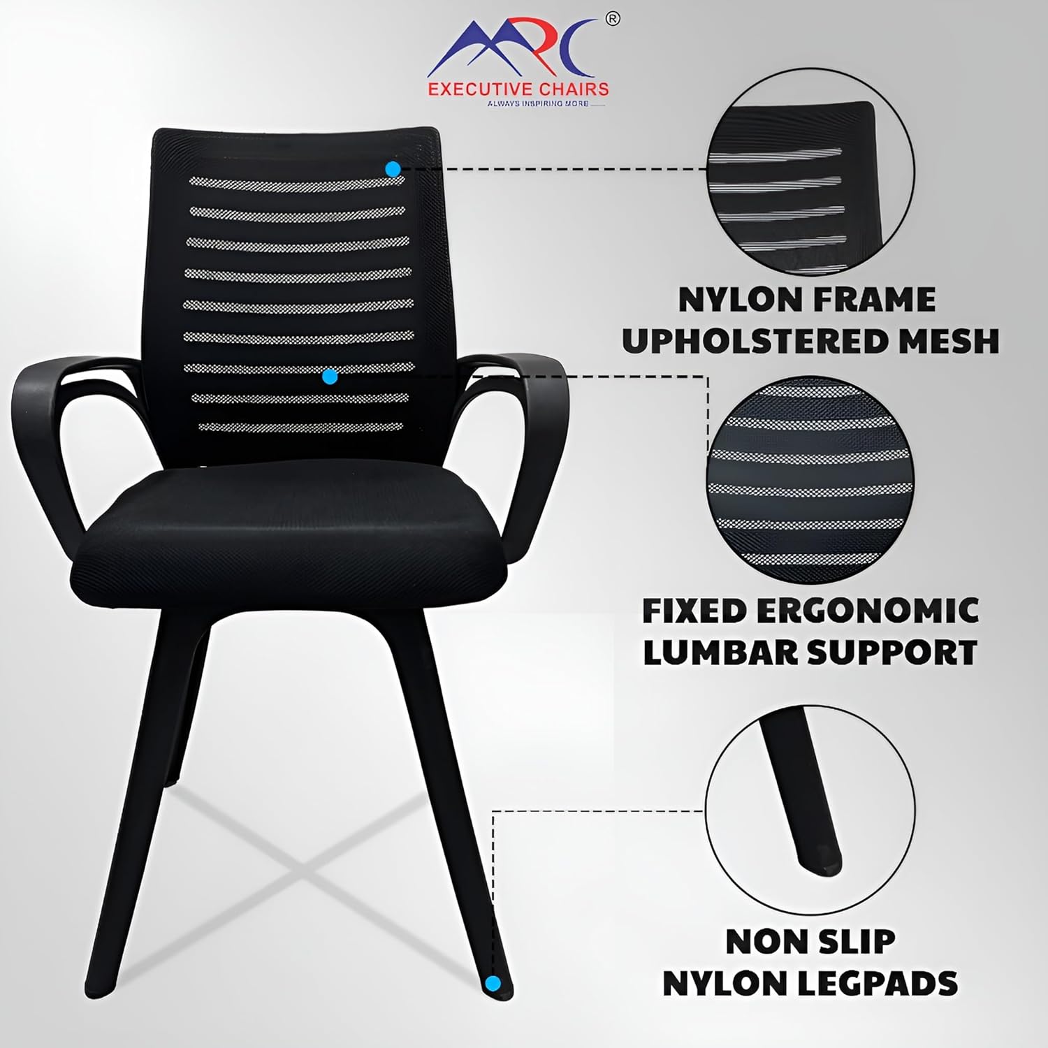 MRC Boom Fix Staff Chair | Mid-Back Fixed Ergonomic for Office Chair & Study Chair - MRC Executive Chairs