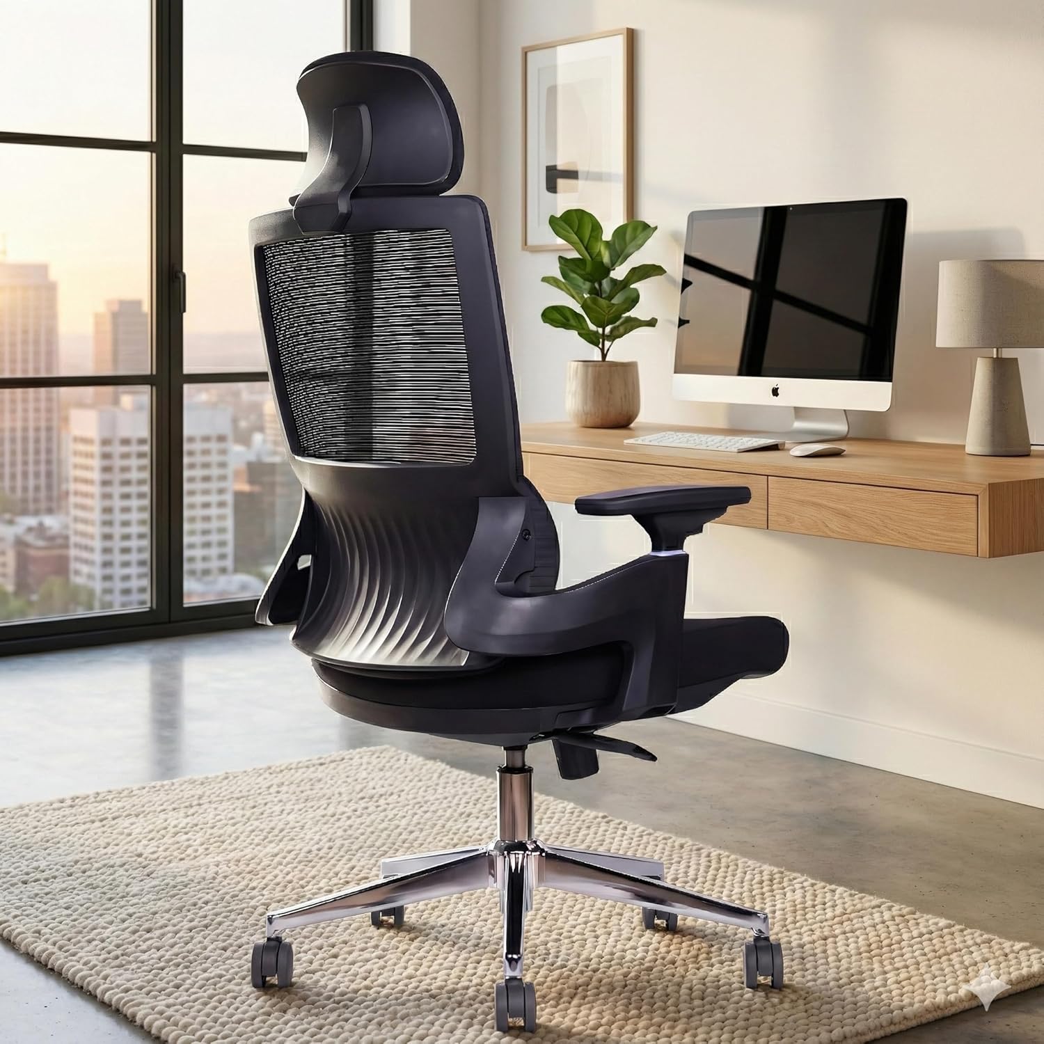 MRC Comfy Ergonomic Office Chair Mesh High Back with Lumbar Support, 3D Armrests, Multi-TiltLock Mechanism, Chrome Base