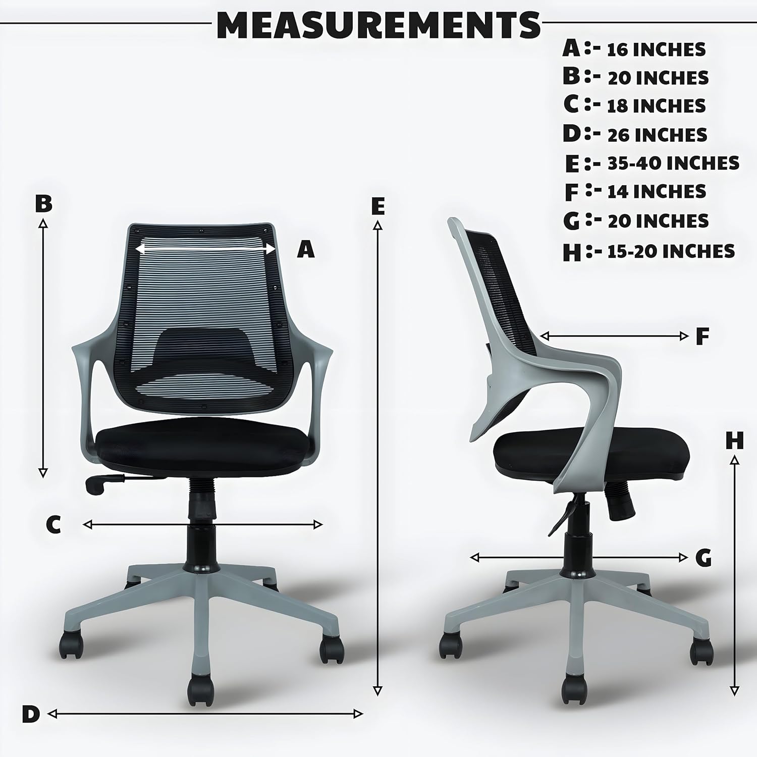 MRC Mono Revolving Ergonomic Office Chair | Breathable Mesh & Study–Lumbar Support with Heavy Duty Nylon Base - MRC Executive Chairs