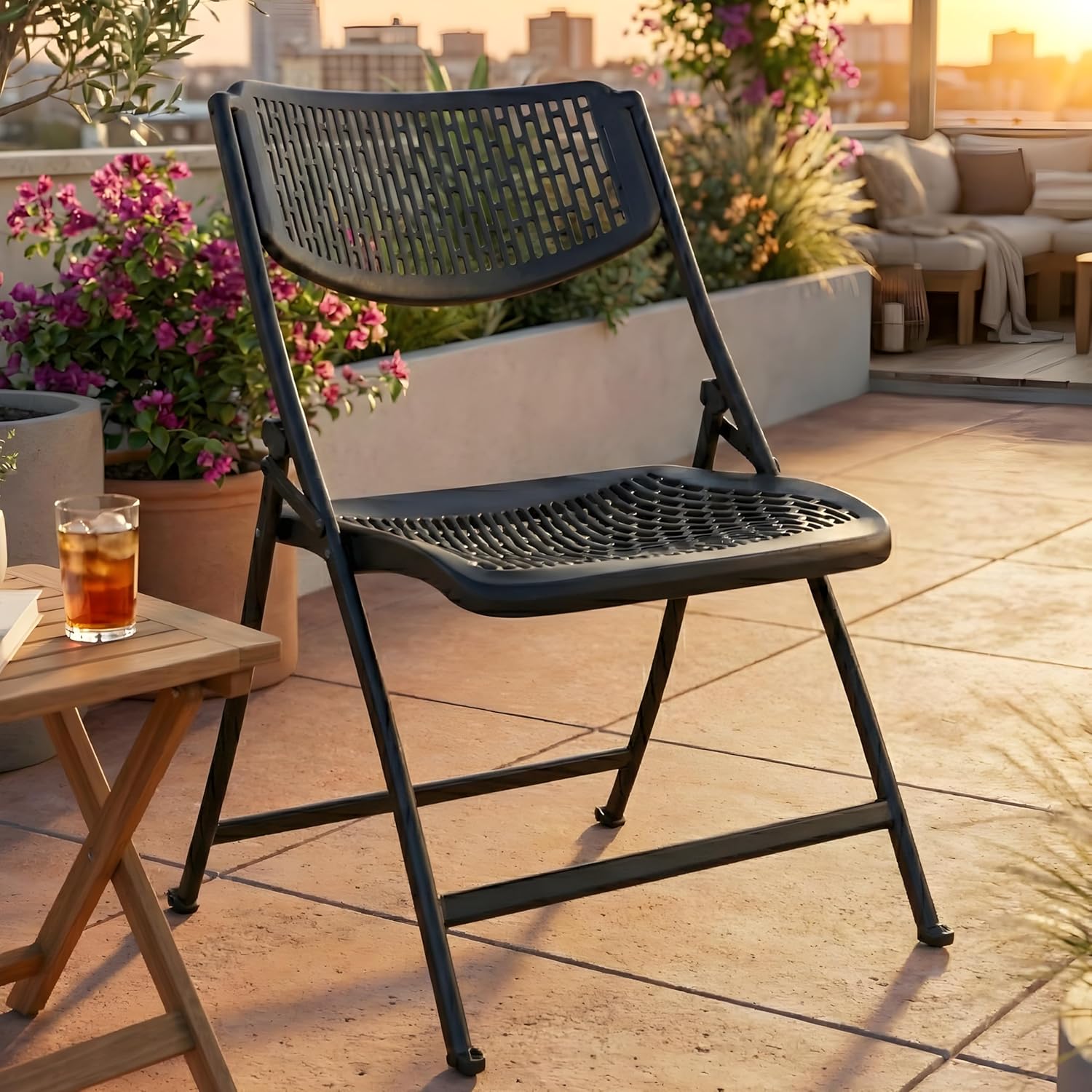 MRC Lazer Folding Chair | Breathable Nylon Seat for Space-Saving Design for Home, Office, and Dorm Rooms