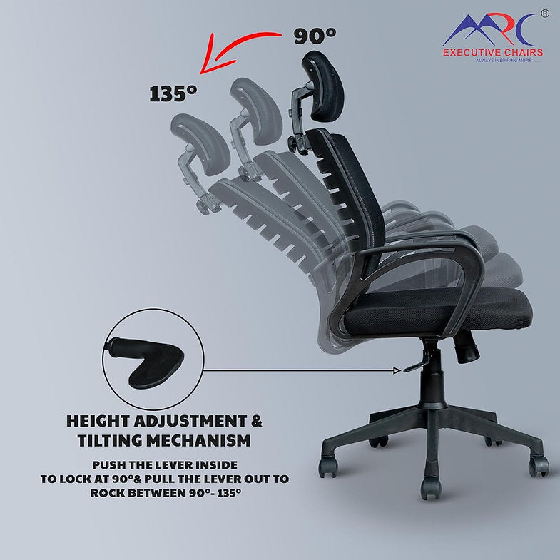 MRC Boom High-Back Office Chair | Ergonomic Desk Office Chair with Adjustable Head Rest and Revolving Heavy Duty Nylon Base - MRC Executive Chairs