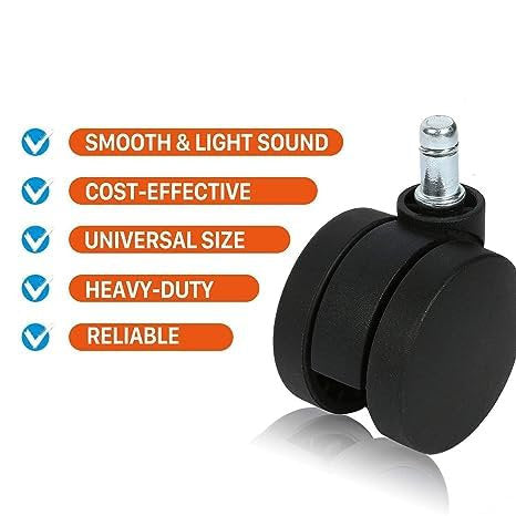 60MM Black Wheels | Heavy-Duty Replacement Casters with 250 kg Load Capacity for Smooth & Silent Rolling | Chair Accessories - MRC Executive Chairs