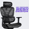 Executive ergonomic desk chair with mesh back, sliding seat, and chrome caster base