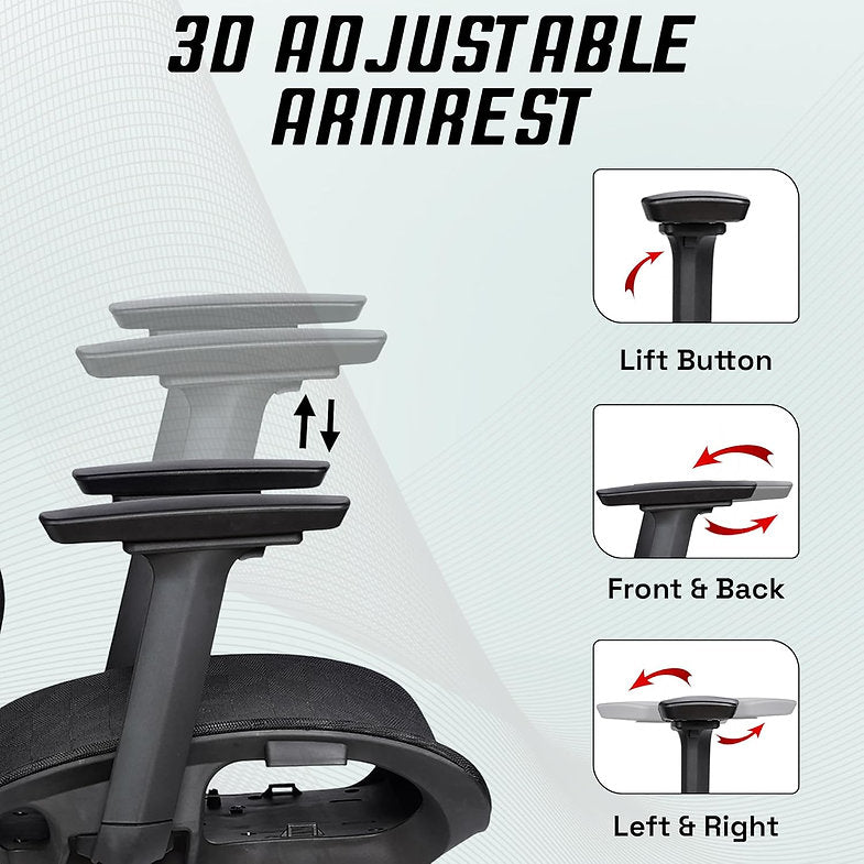 MRC Bravo Premium Ergonomic Office Chair | High Back Mesh with Auto-Adjustable Lumbar & 3D Arms - MRC Executive Chairs