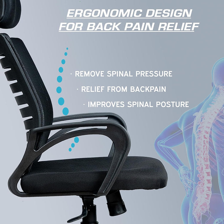 MRC Boom High-Back Office Chair | Ergonomic Desk Office Chair with Adjustable Head Rest and Revolving Heavy Duty Nylon Base - MRC Executive Chairs
