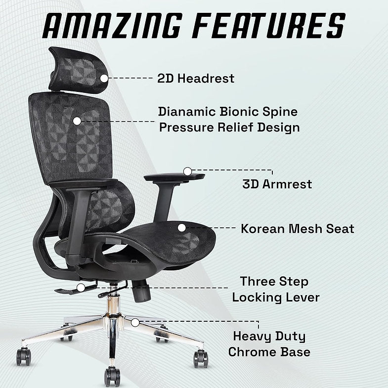 MRC Bravo Premium Ergonomic Office Chair | High Back Mesh with Auto-Adjustable Lumbar & 3D Arms - MRC Executive Chairs