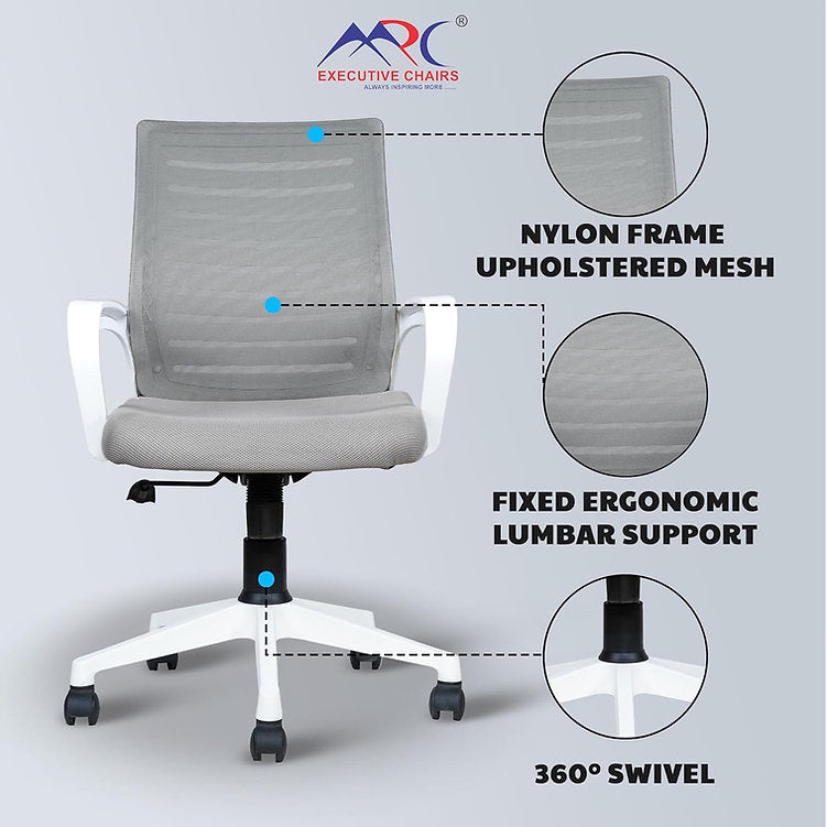 MRC Boom Mid-back Office Chair | Ergonomic Desk Office Chair with Tilting Mechanism and Revolving Heavy Duty Nylon Base - MRC Executive Chairs