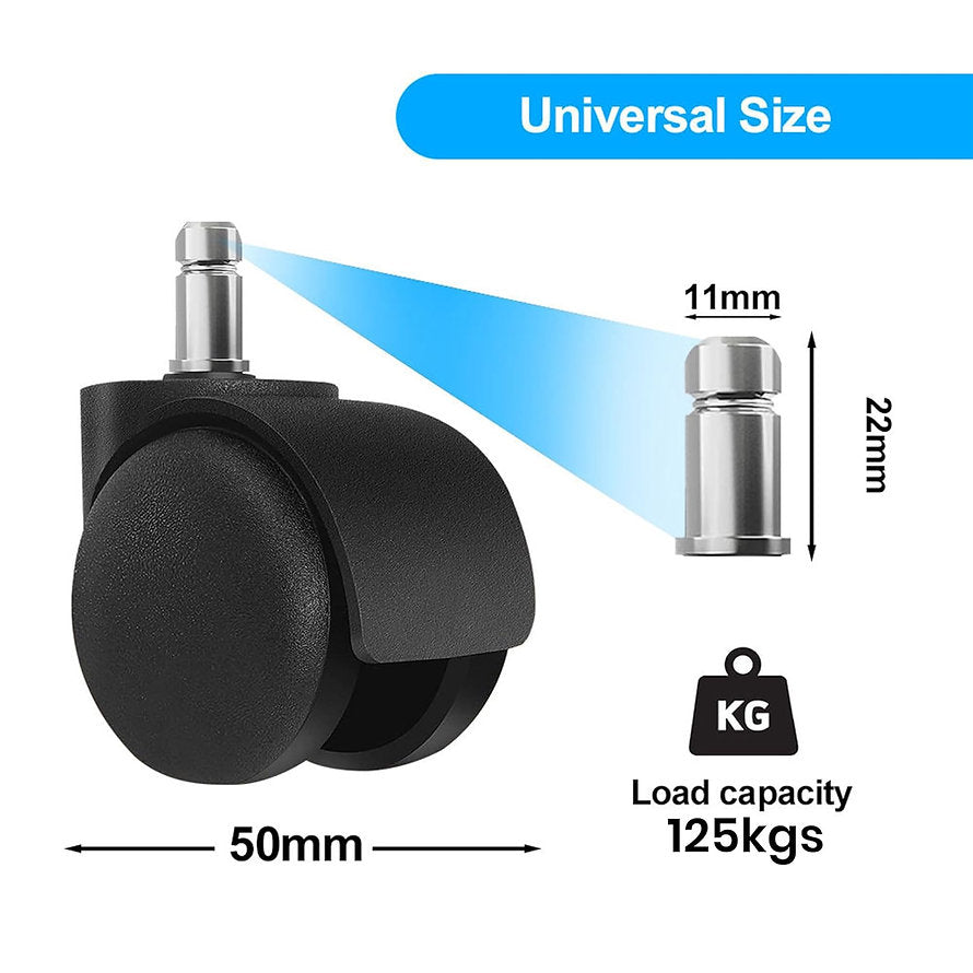 50MM Black & White Wheels | Heavy-Duty Replacement Casters with 250 kg Load Capacity for Smooth & Silent Rolling | Chair Accessories - MRC Executive Chairs