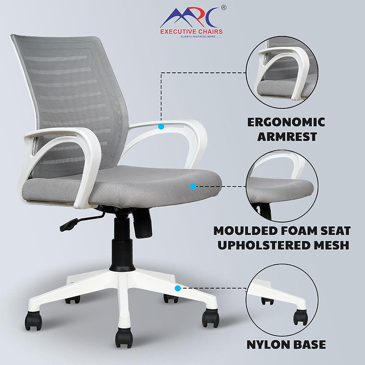 MRC Boom Mid-back Office Chair | Ergonomic Desk Office Chair with Tilting Mechanism and Revolving Heavy Duty Nylon Base - MRC Executive Chairs