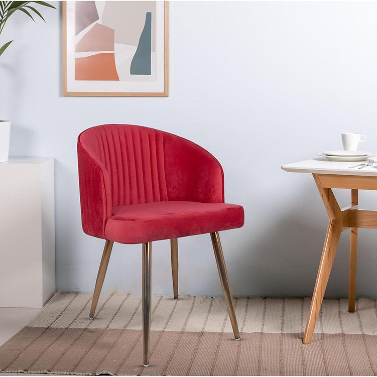 MRC Strawberry Dining Chair (Premium) | Velvet Fabric & Cushion Seat for Restaurants, Bedroom, Living Room