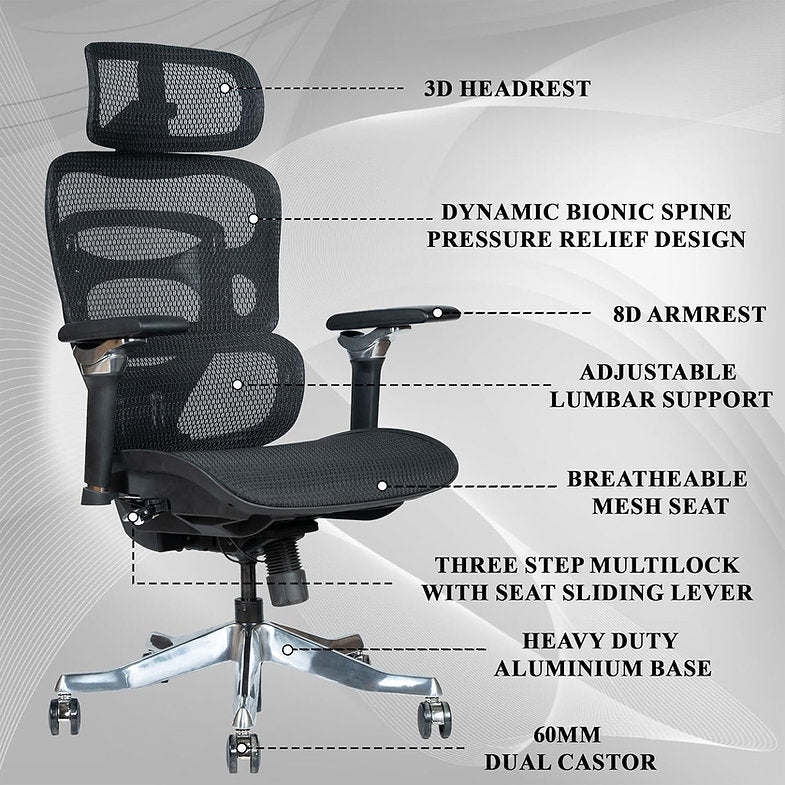 MRC Legacy Premium Ergonomic Office Chair | Adjustable Lumbar Support, 8D Armrests, Multi-Tilt Lock Mechanism, Seat Sliding - MRC Executive Chairs
