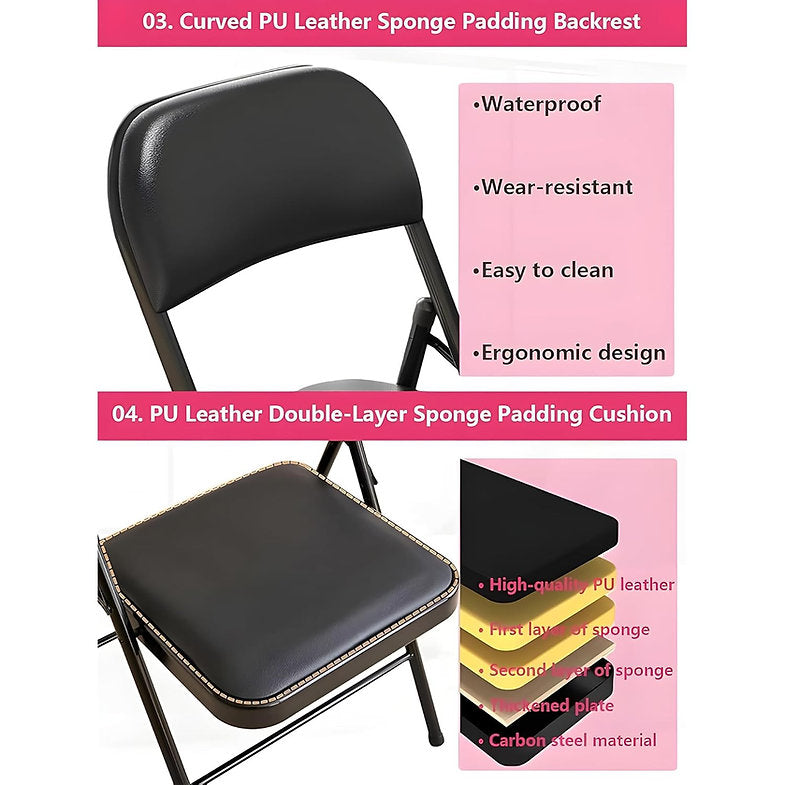 MRC Metal Folding Chair | Super Soft Cushion Seat Upholstered Leatherette for Space-Saving Design for Home - MRC Executive Chairs