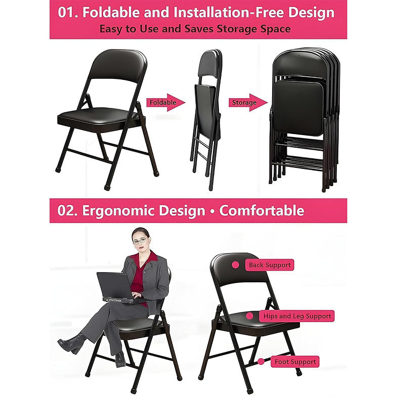 MRC Metal Folding Chair | Super Soft Cushion Seat Upholstered Leatherette for Space-Saving Design for Home - MRC Executive Chairs