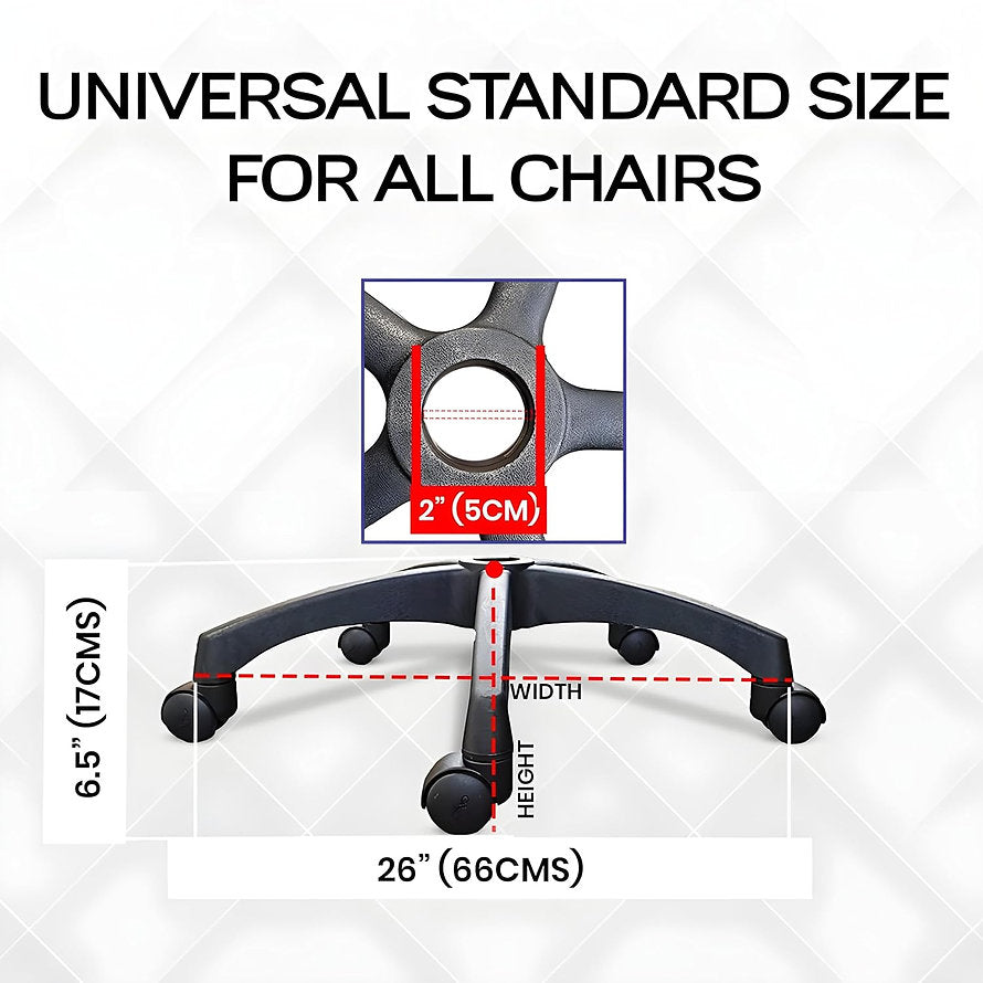 PVC Chairs Base Nylon Black | Nylon Caster Black Wheel with Shining Matt Finish Chair Base (Black) | Chair Accessories - MRC Executive Chairs