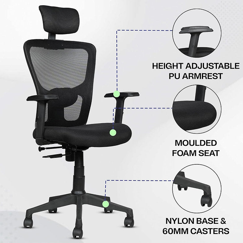 MRC Jazz High-Back Office Chair| Mesh Ergonomic Office Desk Chair with Adjustable Armrests & Lumbar Support - MRC Executive Chairs