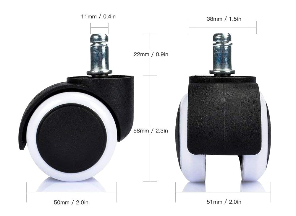 50MM Black & White Wheels | Heavy-Duty Replacement Casters with 250 kg Load Capacity for Smooth & Silent Rolling | Chair Accessories - MRC Executive Chairs