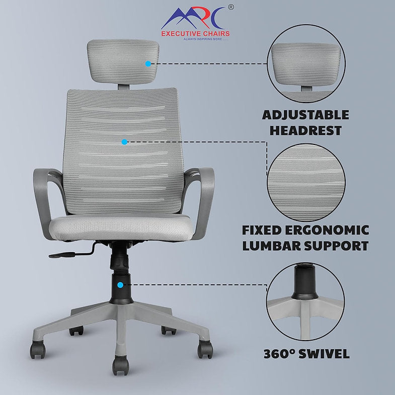 MRC Boom High-Back Office Chair | Ergonomic Desk Office Chair with Adjustable Head Rest and Revolving Heavy Duty Nylon Base - MRC Executive Chairs