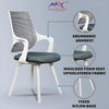 MRC Mono ergonomic fixed chair in gray and white with fixed lumbar support and non-slip nylon leg pads.