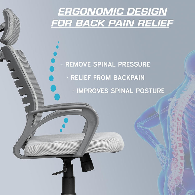 MRC Boom High-Back Office Chair | Ergonomic Desk Office Chair with Adjustable Head Rest and Revolving Heavy Duty Nylon Base - MRC Executive Chairs