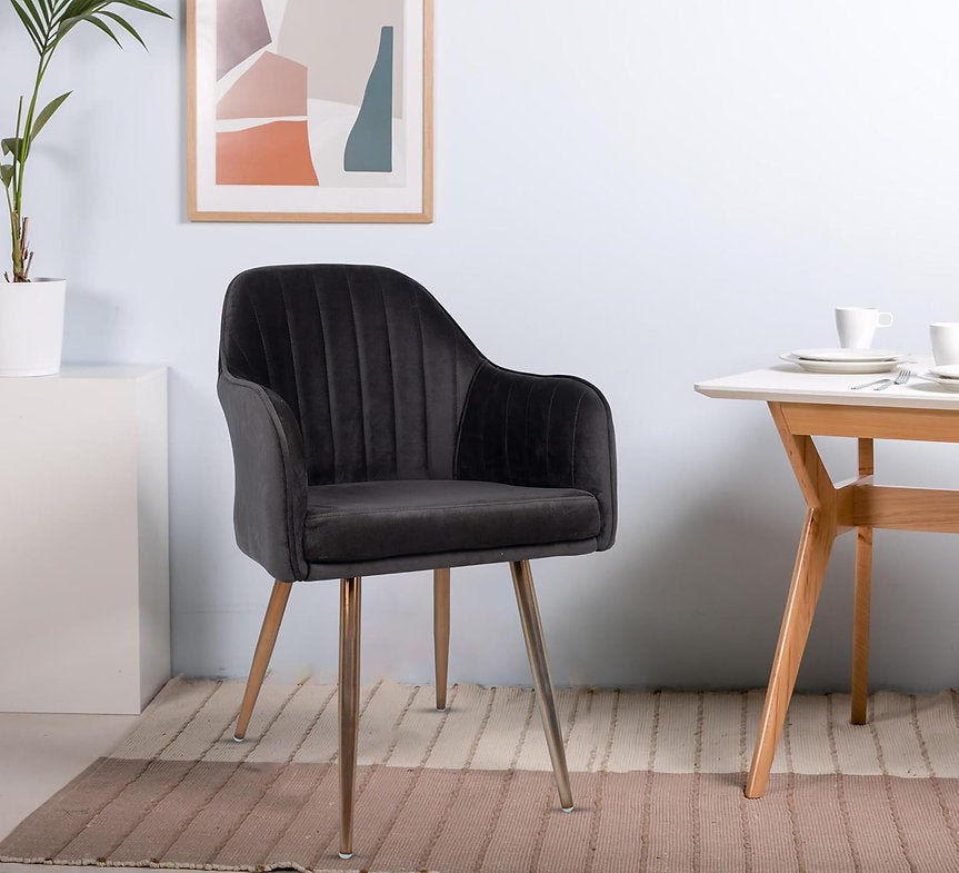 MRC Brown Dining Chair (Premium) | Velvet Fabric & Cushion Seat for Restaurants, Bedroom, Living Room