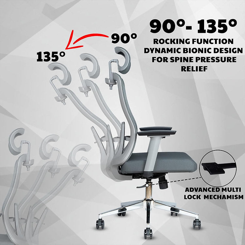 MRC Apex Ergonomic Office Chair| Adjustable Lumbar Support & Mesh Seat, 360° Adjustable Armrests, Multi Lock Mechanism - MRC Executive Chairs