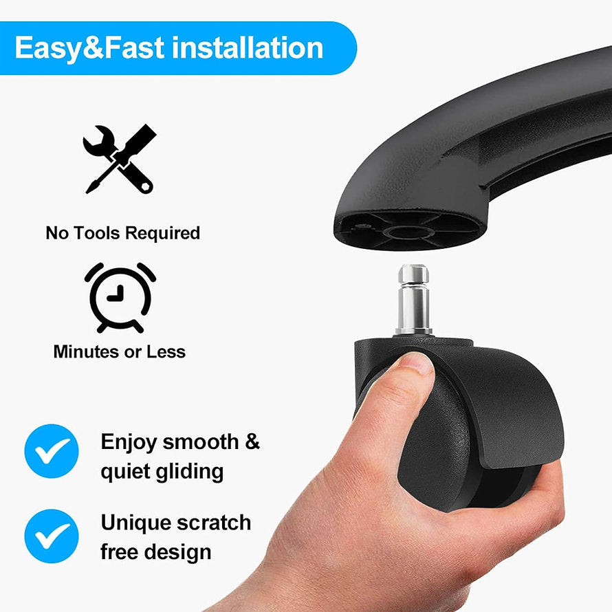 50MM Black & White Wheels | Heavy-Duty Replacement Casters with 250 kg Load Capacity for Smooth & Silent Rolling | Chair Accessories - MRC Executive Chairs