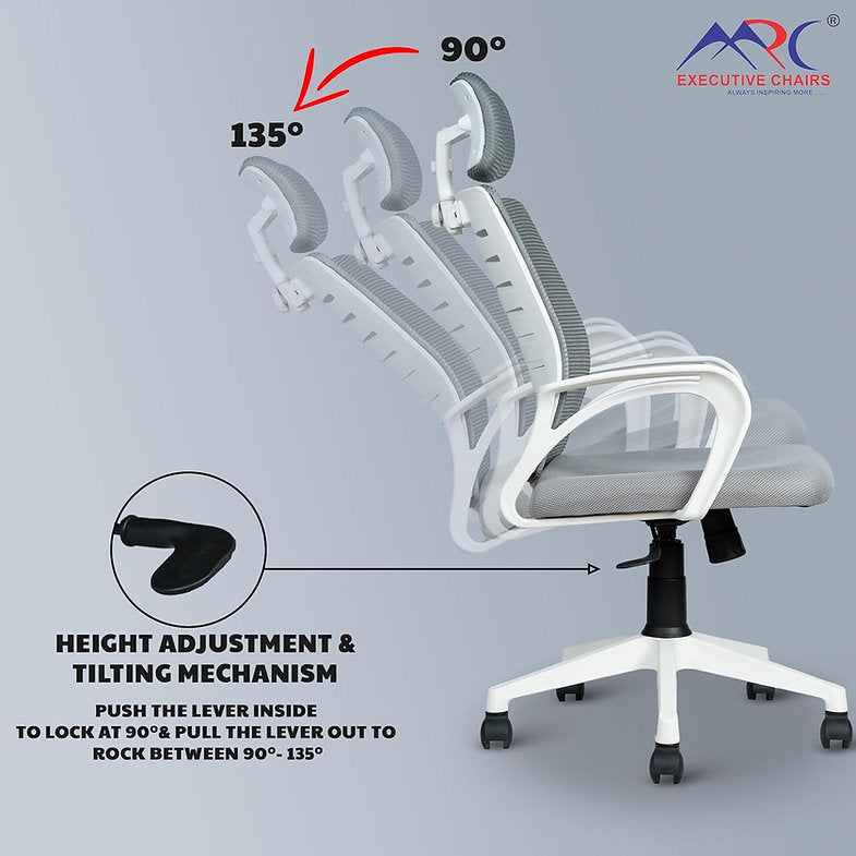 MRC Boom High-Back Office Chair | Ergonomic Desk Office Chair with Adjustable Head Rest and Revolving Heavy Duty Nylon Base - MRC Executive Chairs