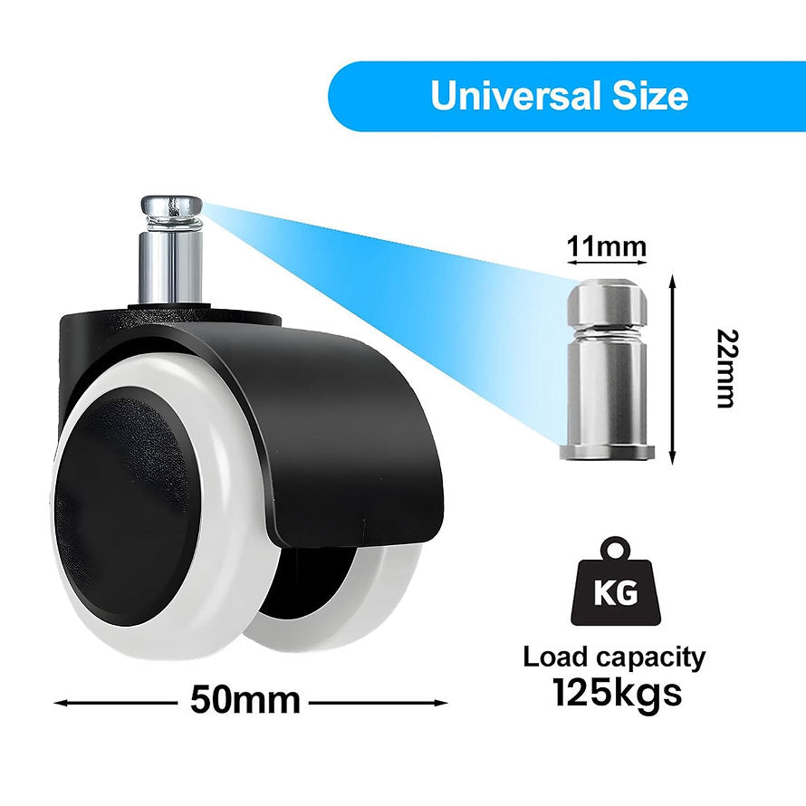 50MM Black & White Wheels | Heavy-Duty Replacement Casters with 250 kg Load Capacity for Smooth & Silent Rolling | Chair Accessories - MRC Executive Chairs