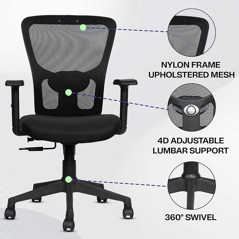 MRC Jazz Mid-Back Office Chair | Office Desk Chair with Adjustable Armrests & Lumbar Support - MRC Executive Chairs