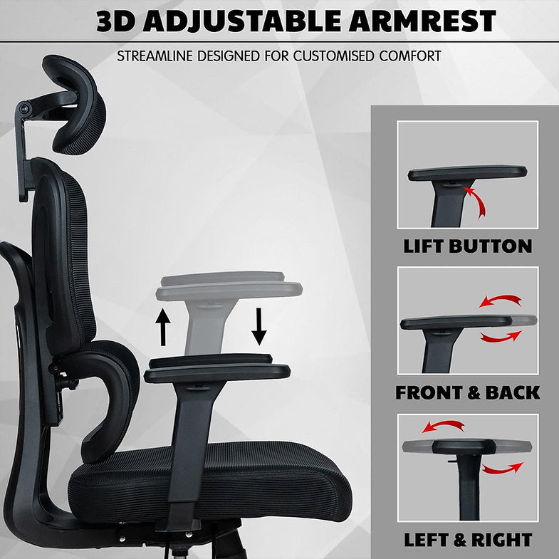 MRC Panther Cushion | Premium Ergonomic Office Chair | 3D Armrests, Multi Lock Mechanism, Seat Sliding - MRC Executive Chairs