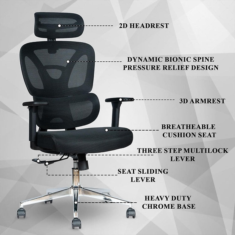 MRC Panther Cushion | Premium Ergonomic Office Chair | 3D Armrests, Multi Lock Mechanism, Seat Sliding - MRC Executive Chairs