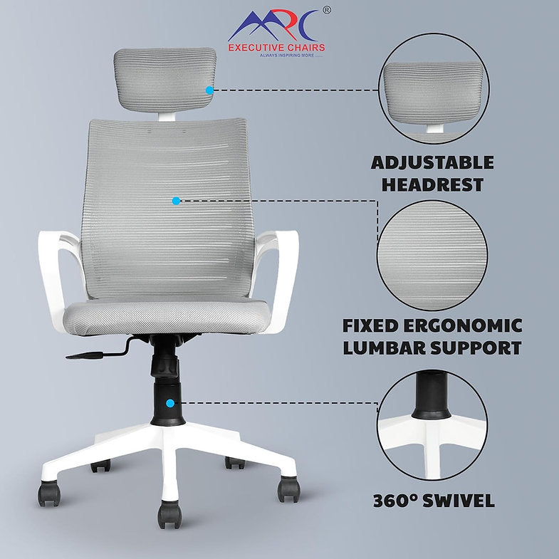 MRC Boom High-Back Office Chair | Ergonomic Desk Office Chair with Adjustable Head Rest and Revolving Heavy Duty Nylon Base - MRC Executive Chairs
