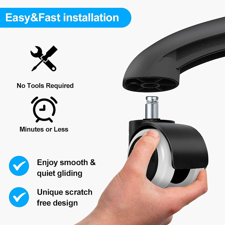 50MM Black & White Wheels | Heavy-Duty Replacement Casters with 250 kg Load Capacity for Smooth & Silent Rolling | Chair Accessories - MRC Executive Chairs